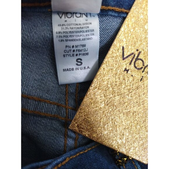 Distressed Denim Bermuda Shorts By Vibrant M.i.U Frayed Hem Made In USA S. - Picture 4 of 8